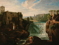 A river landscape with figures before a waterfall - (after) Francesco Zuccarelli