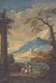 Travellers by a lakeside ruin - (after) Francesco Zuccarelli