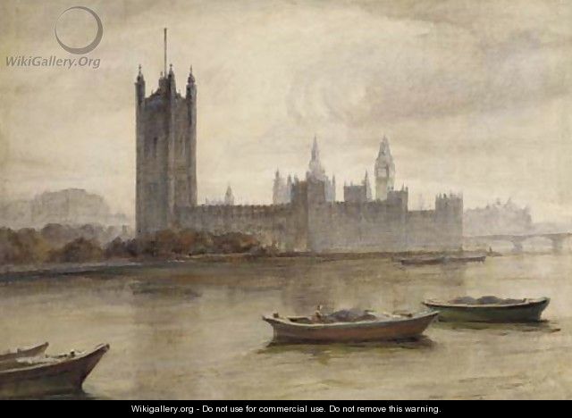 The Houses of Parliament from the South Bank - (after) Frank Wasley