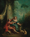 A shepherd and shepherdess at a fountain - (after) Francois Boucher