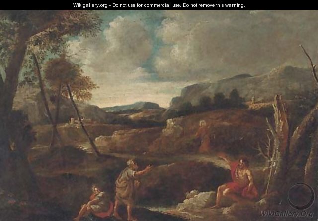 Christ and Saint John the Baptist in a landscape with other figures - (after) Gaspard Dughet
