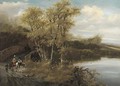 A wooded landscape with travellers crossing a bridge - (after) Frederick De Moucheron