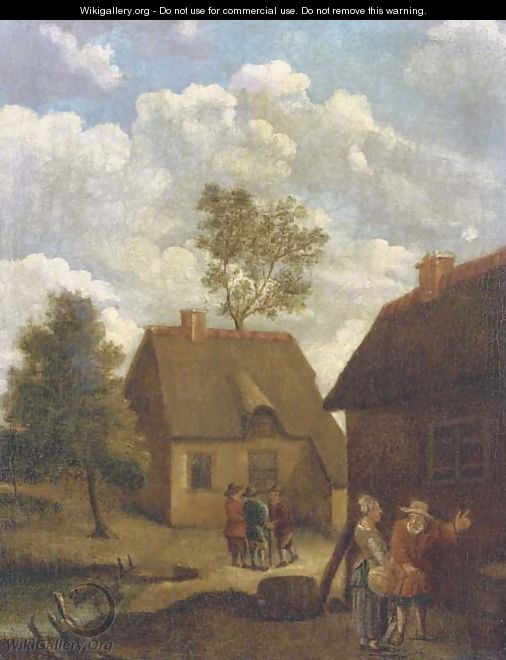 A farmyard with figures conversing - (after) David The Younger Teniers