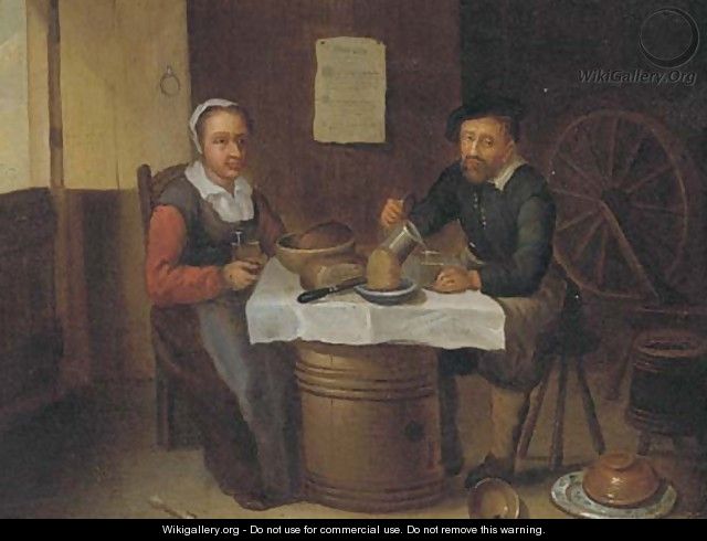 An elderly couple eating and drinking in a tavern - (after) David Ryckaert III