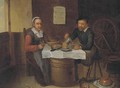 An elderly couple eating and drinking in a tavern - (after) David Ryckaert III