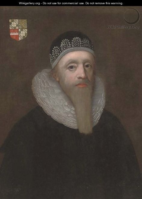 Portrait of a gentleman, half-length, in a black robe and white ruff - (after) Johnson, Cornelius I