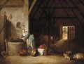 The interior of a barn with a woman at a well - (after) David The Younger Teniers