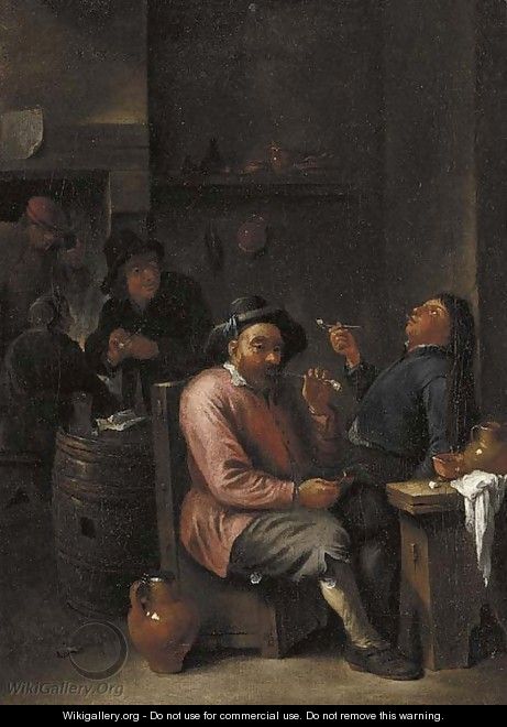 Peasants smoking and drinking in an inn - (after) David The Younger Teniers