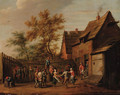 Peasants making merry in the courtyard of an inn - (after) David The Younger Teniers