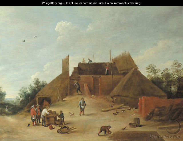 Peasants at work on a building site - (after) David The Younger Teniers
