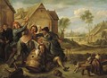 Boors fighting over cards by an inn - (after) David The Younger Teniers