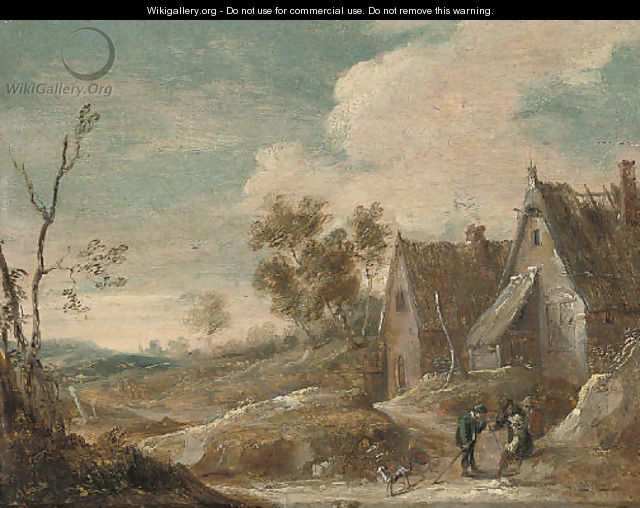 A village landscape with peasants conversing - (after) David The Younger Teniers