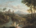 An Italianate landscape with nymphs bathing at a pool - (after) Dirck Van Der B Lisse
