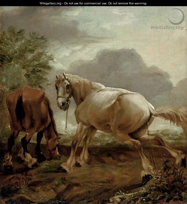 Two horses in a landscape - (after) Dirck Willemsz. Stoop