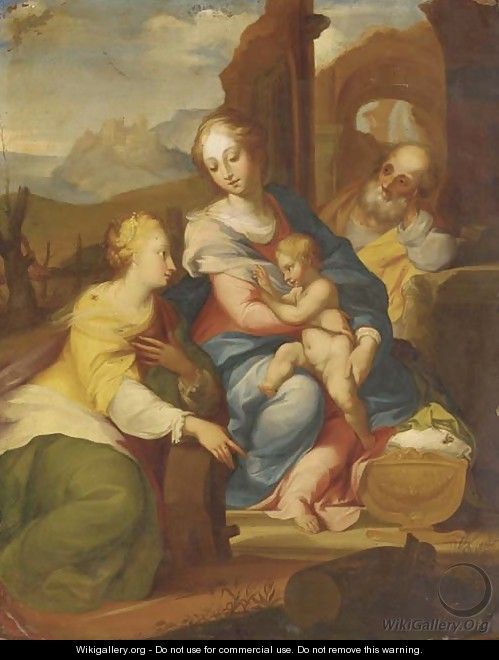 The Holy Family with Saint Catherine of Alexandria - (after) Denys Calvaert
