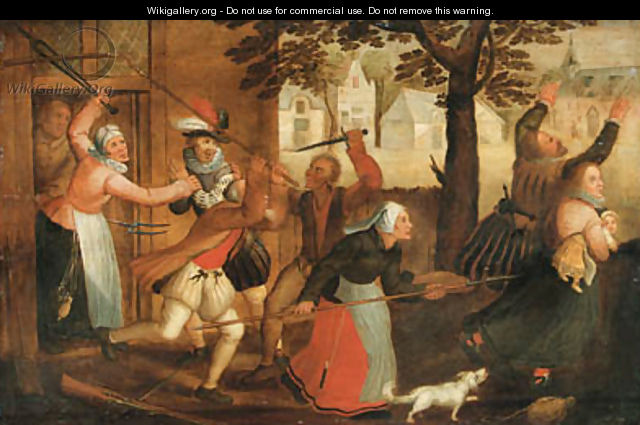 An innkeeper and his wife driving out a family - (after) David Vinckboons