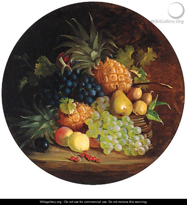 Grapes, Pears, Apples, Redcurrants And Pineapples In A Wicker Basket, On A Table - (after) Eloise Harriet Stannard