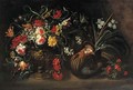 Roses, parrot tulips, carnations, narcissi and other flowers in a vase - (after) Elisabetta Marchioni