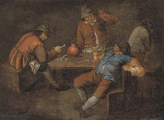 Boors smoking and drinking in a tavern - (after) Egbert Van, The Younger Heemskerck