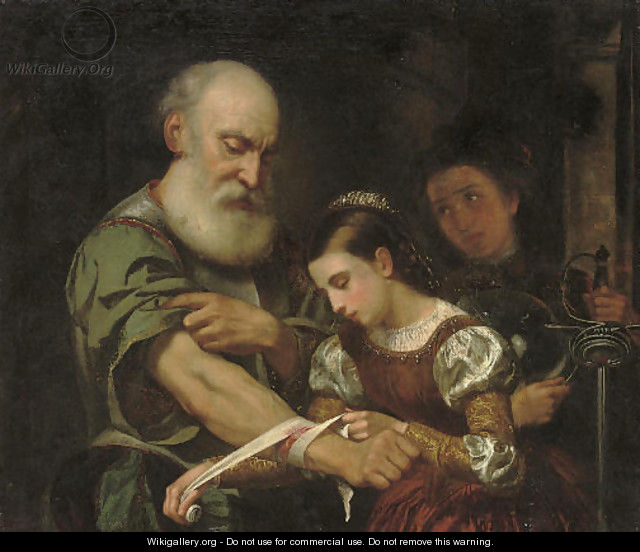 A young girl binding the wound of an old man - (after) Bernhard Keil