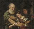 A young girl binding the wound of an old man - (after) Bernhard Keil