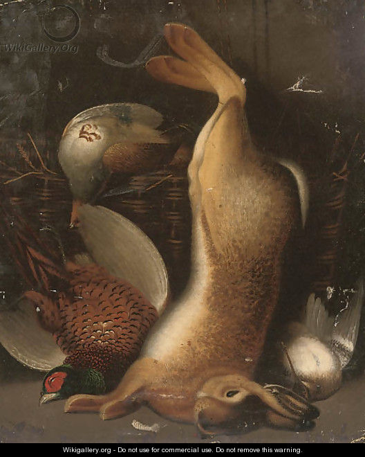 A hare, cock pheasant and woodcock, with a partridge in a basket - (after) Benjamin Blake