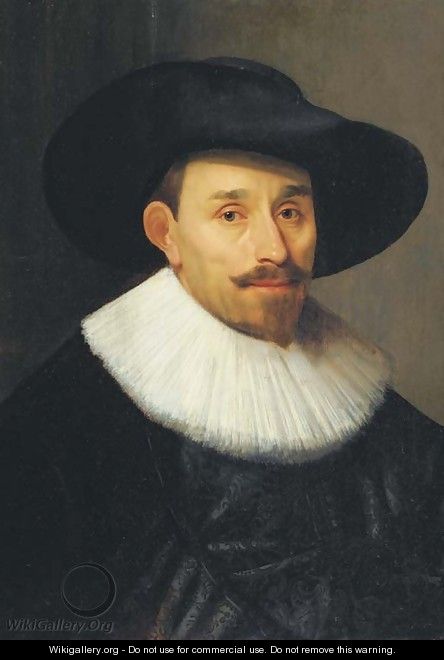 A portrait of a man, bust-length, in a black costume - (after) Bartholomeus Van Der Helst