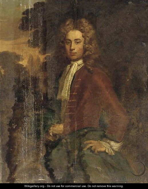 Portrait of a gentleman, three-quarter-length, in a brown jacket and green wrap - (after) Charles D