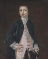 Portrait of a boy in a blue coat and pink waistcoat, a dog at his side, feigned oval - (after) Charles D