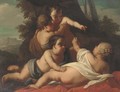 Putti disporting in a wooded landscape - (after) Carlo Cignani