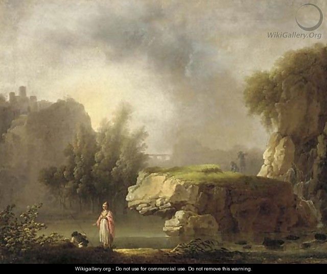 A rocky river landscape with classical figures in the foreground - (after) Carlo Bonavia