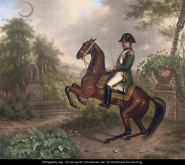 Napolean on horseback in an Italianate landscape - (after) Carle Vernet