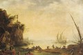 A Mediterranean coastal inlet with fishermen and shipping - (after) Claude-Joseph Vernet