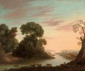 A wooded river landscape with a drover under a tree, his cattle beyond - (after) Claude Lorrain (Gellee)