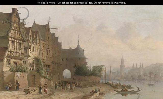 Along the Rhine, a busy continental town view - (after) Clarkson Stanfield