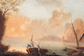 Mediterranean coastlines with fisherfolk on the shore - (after) Charles Francois Lacroix De Marseille