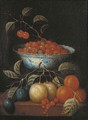 Cherries and other fruit in a 'kraak' porselein bowl - (after) Cornelis De Heem
