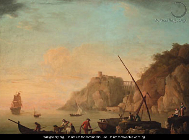 A Mediterranean coastline with fisherfolk on the shore 2 - (after) Claude-Joseph Vernet