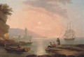 A capriccio of a Mediterranean harbour at dusk - (after) Claude-Joseph Vernet