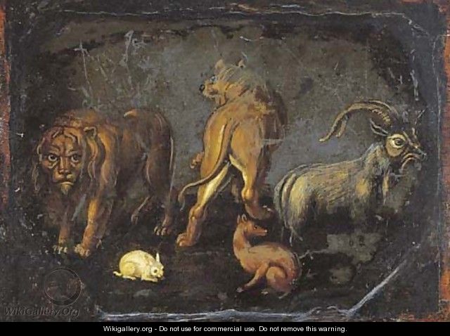 Lions, a goat, a rabbit and a dog - (after) Alessandro Turchi (Orbetto