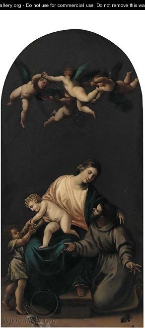 The Holy Family with the Infant Saint John the Baptist, angels above - (after) Alessandro Turchi (Orbetto