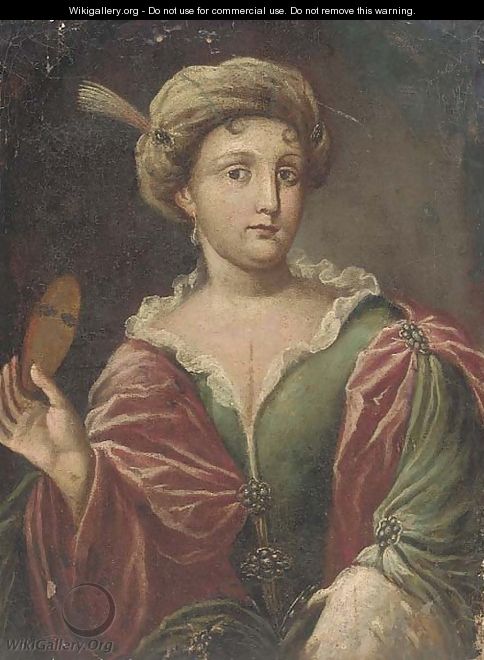 Portrait of a lady, half-length, dressed for Carnival - (after) Alessandro Longhi