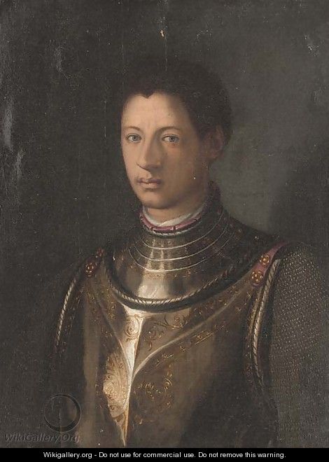 Portrait of a gentleman, bust-length, in armour - (after) Agnolo Bronzino