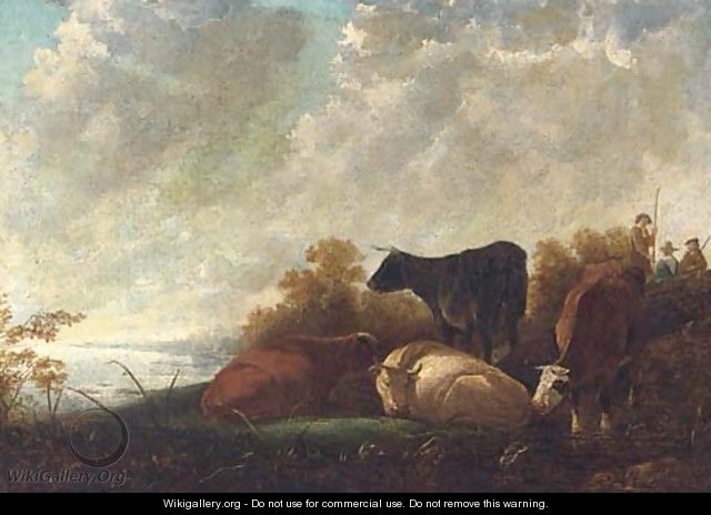 Cattle at rest by a river, drovers beyond - (after) Aelbert Cuyp