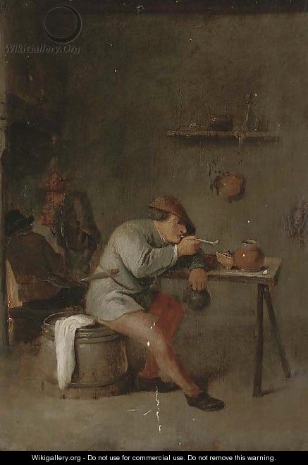 A smoking man in an interior - (after) Adriaen Jansz. Van Ostade