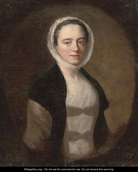 Portrait of a lady, bust-length, in a white dress and black shawl - (after) Allan Ramsay