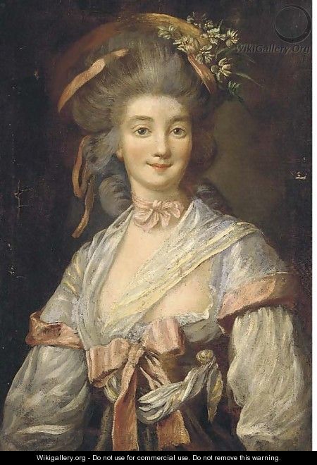 Portrait of a lady, bust-length, with flowers in her hair - (after) Pesne, Antoine