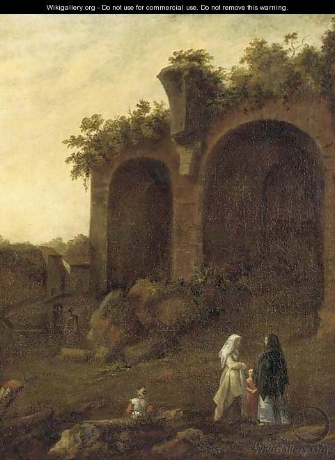 Figures conversing before classical ruins - (after) Bartholomeus Breenbergh
