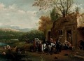 A river landscape with a hawking party at rest outside a tavern - (after) Barend Gael Or Gaal