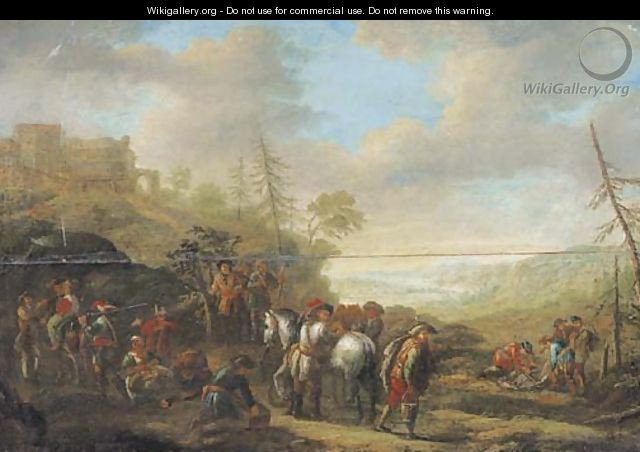 A military encampment with a hilltop fort beyond - (after) Barend Gael Or Gaal